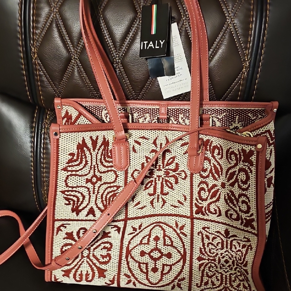 Stylish Italian Tote Bag - Pink and Cream